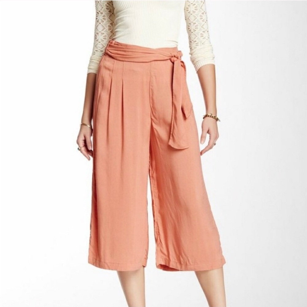 Free People Coral Tie Waist Gaucho Cropped Pants S